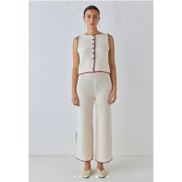 NWT VRG GRL Stella Knit Vest and Pants Set Size M/L Cream Red - Picture 1 of 8